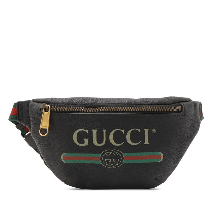 grainé Web Logo Sac ceinture Petit Cuir de veau grainé Noir