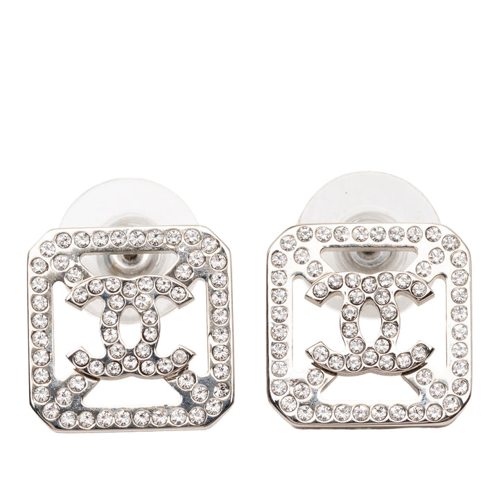 Chanel CC Brass Strass Square fermoir poussette Boucles d’oreilles