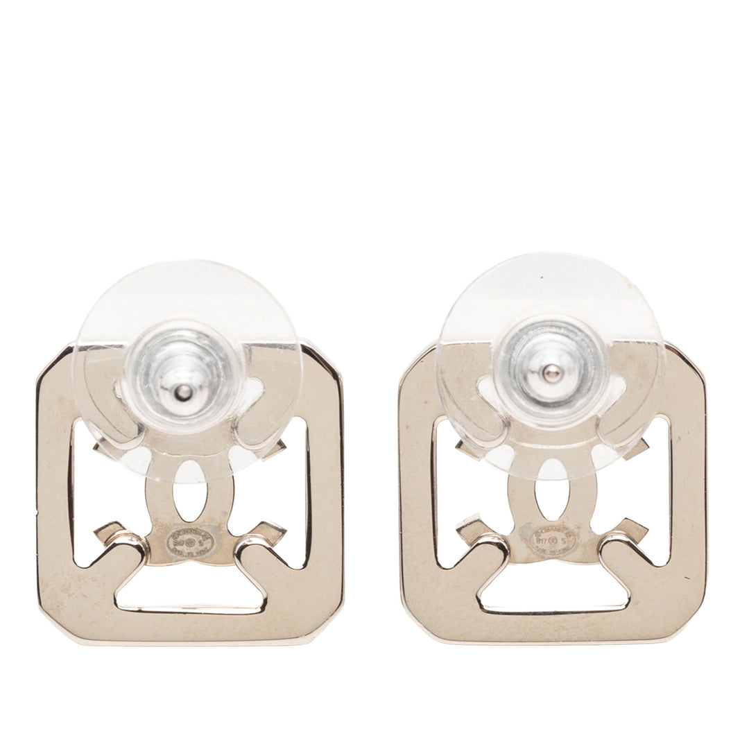 Chanel CC Brass Strass Square fermoir poussette Boucles d’oreilles