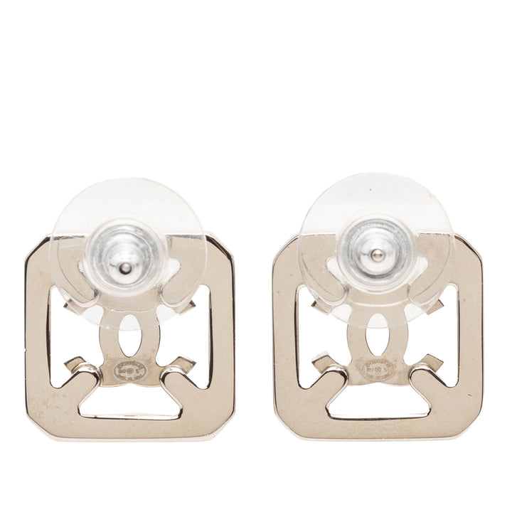 Chanel CC Brass Strass Square fermoir poussette Boucles d’oreilles