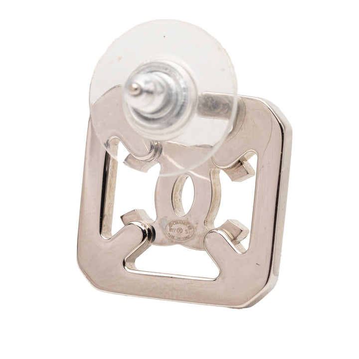 Chanel CC Brass Strass Square fermoir poussette Boucles d’oreilles