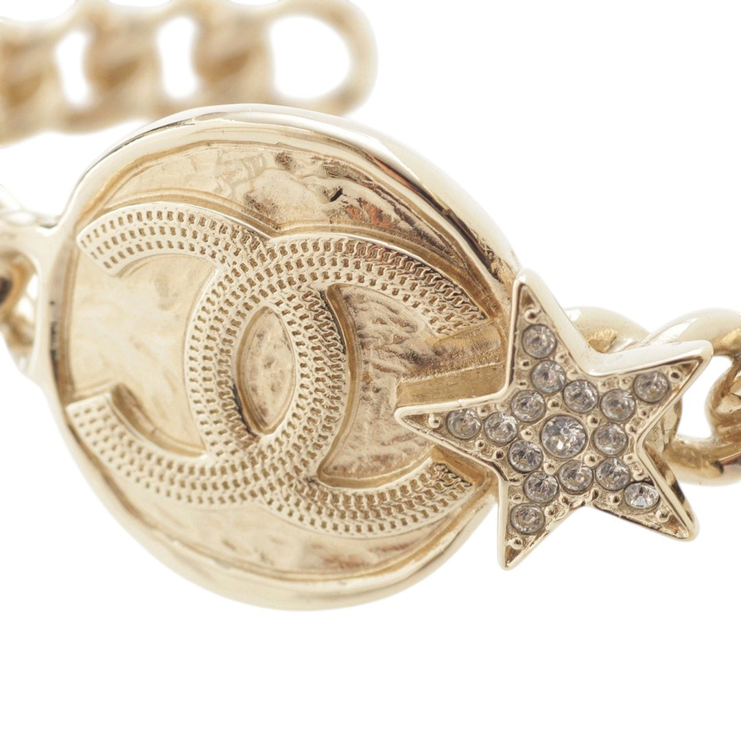 Chanel CC Brass Strass Star et Coin Chaîne Cuff Bracelet Doré