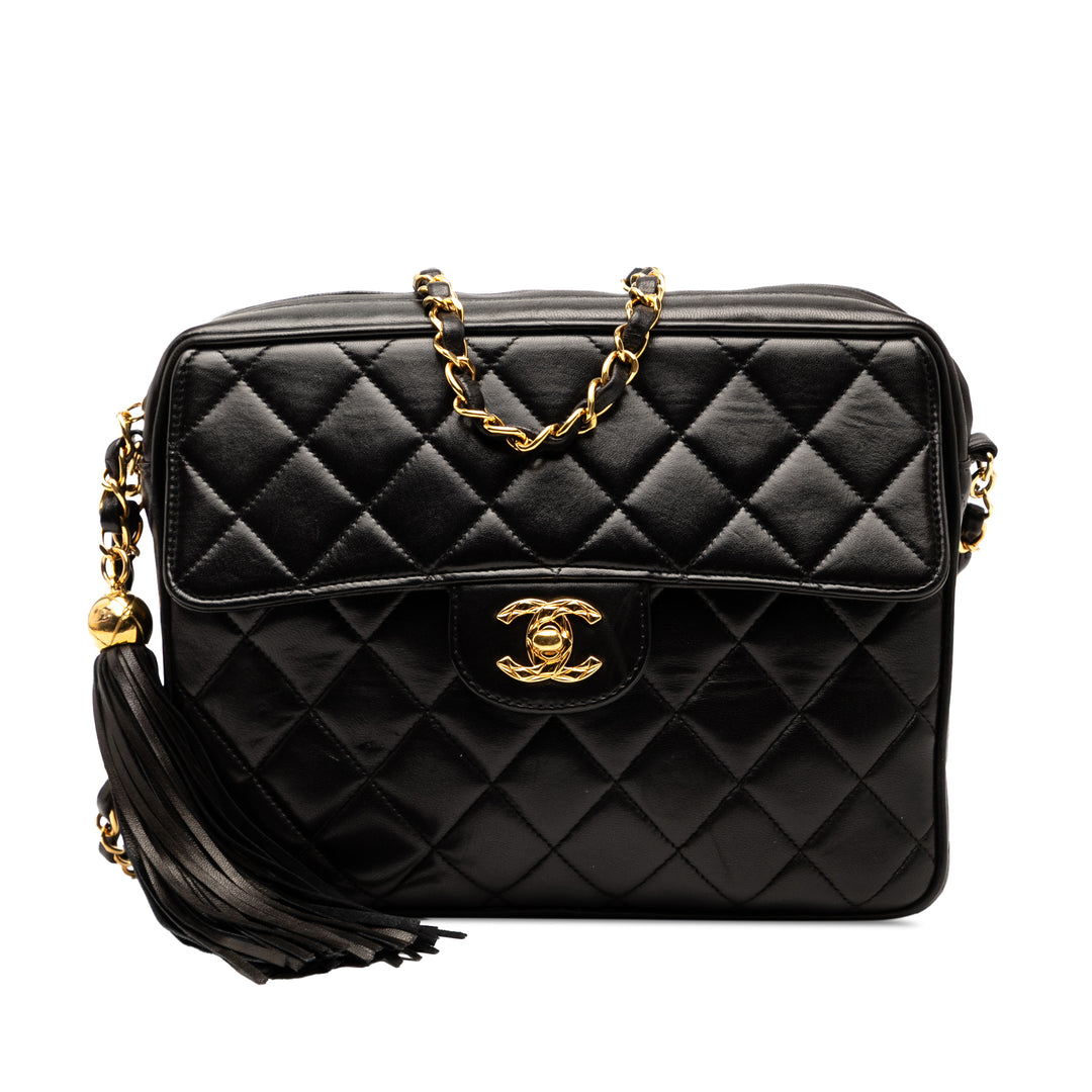 Chanel Small CC Quilted Cuir d’agneau Tassel Flap Sac caméra Noir – GABY PARIS Authentique