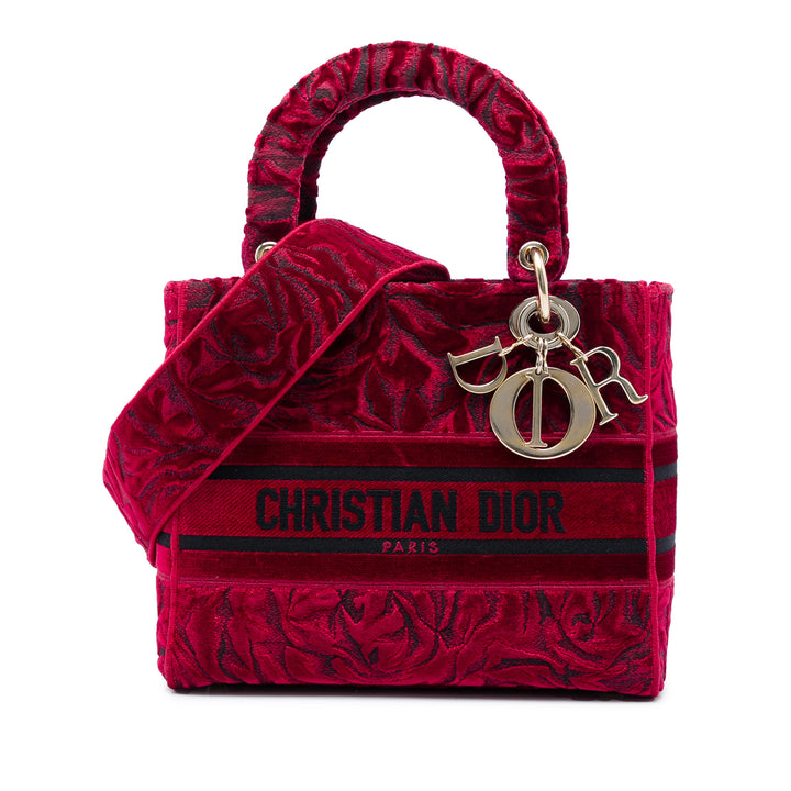 Dior Medium brodé Velours Roses Lady D Lite