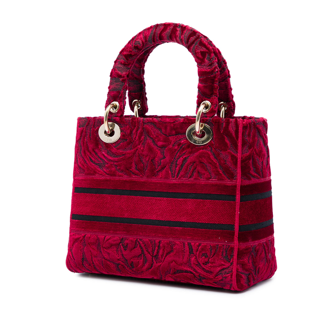 Dior Medium brodé Velours Roses Lady D Lite