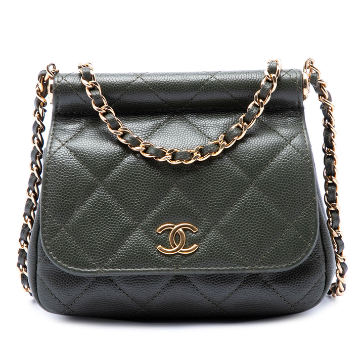 Chanel Small CC Matelassé Caviar Bar à rabat Pochette avec chaîne