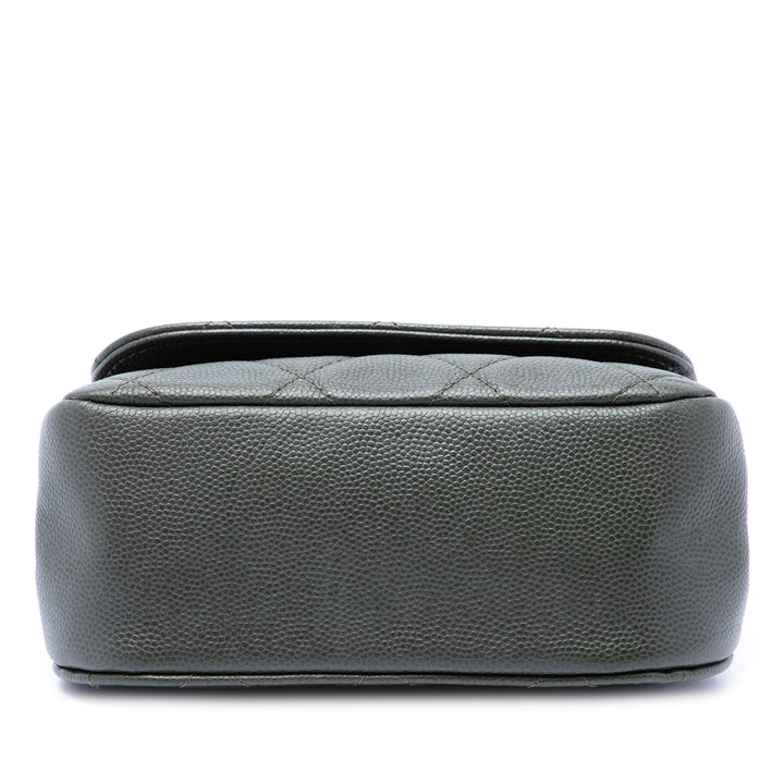 Chanel Small CC Matelassé Caviar Bar à rabat Pochette avec chaîne