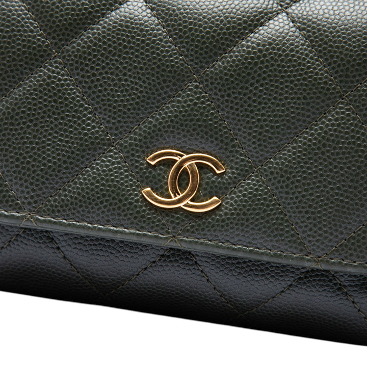 Chanel Small CC Matelassé Caviar Bar à rabat Pochette avec chaîne