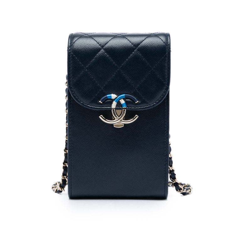 Chanel Caviar Thread Around Phone Holder avec chaîne
