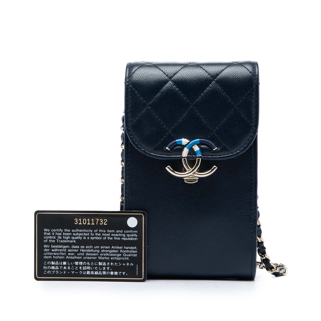 Chanel Caviar Thread Around Phone Holder avec chaîne