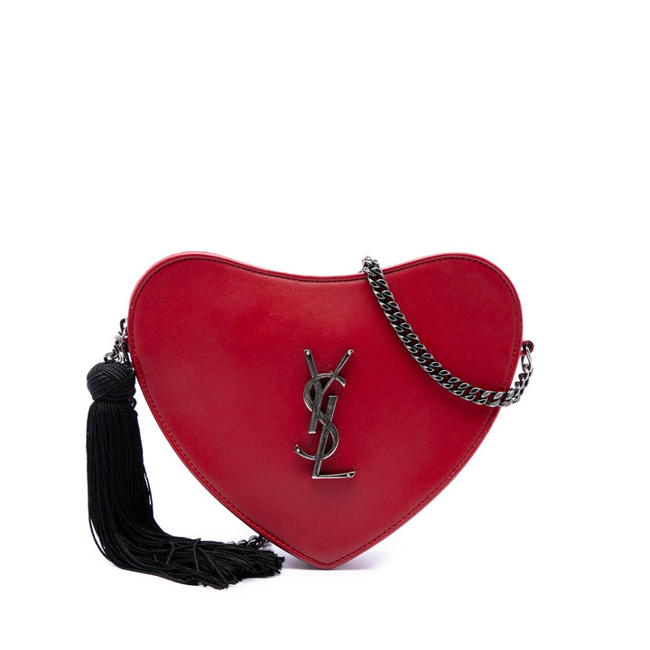 Sac Coeur Pompon Sac Cuir de veau Rouge