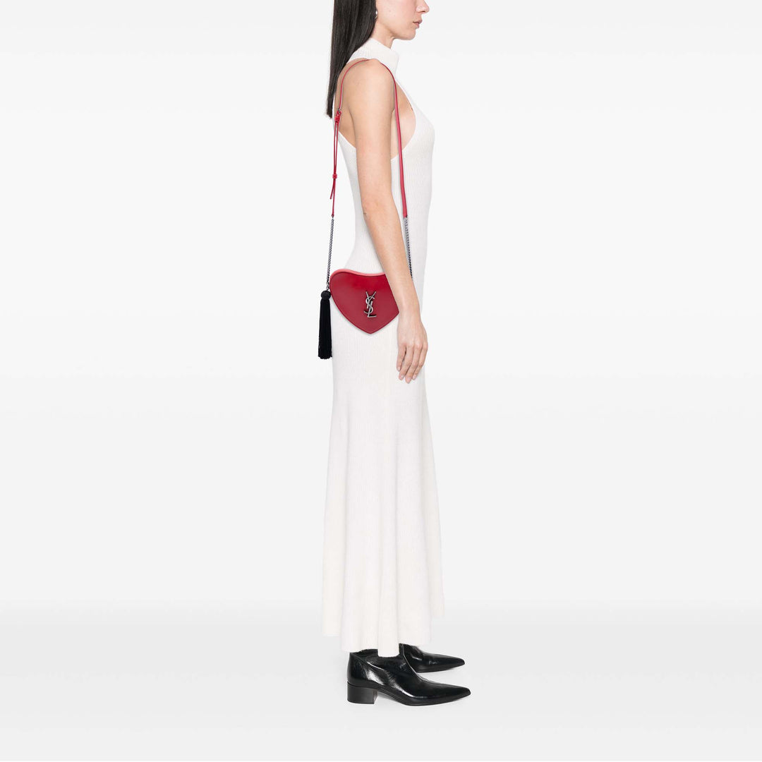 Sac Coeur Pompon Sac Cuir de veau Rouge