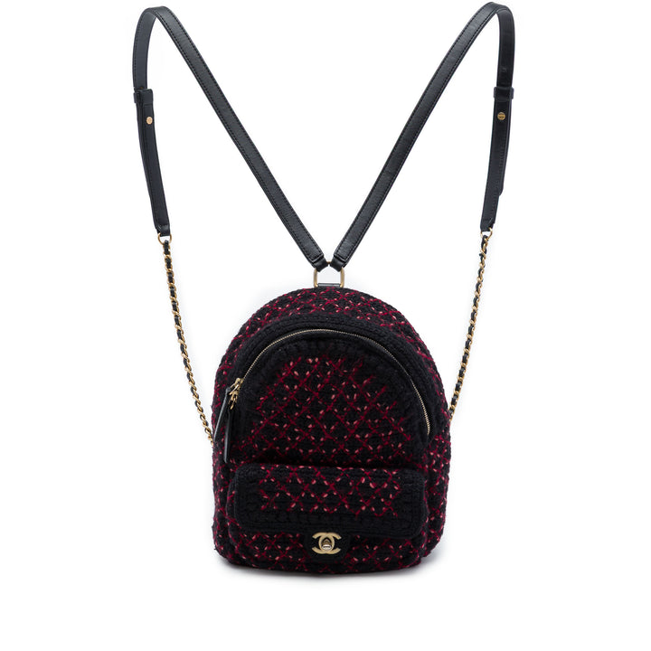 Matelassé CC Poche Sac à dos Mini Tweed Noir