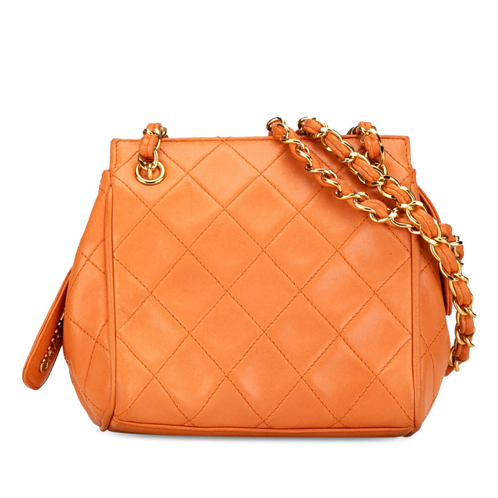 CC Quilted Calfskin Chain Shoulder Bag Orange - Gaby Paris