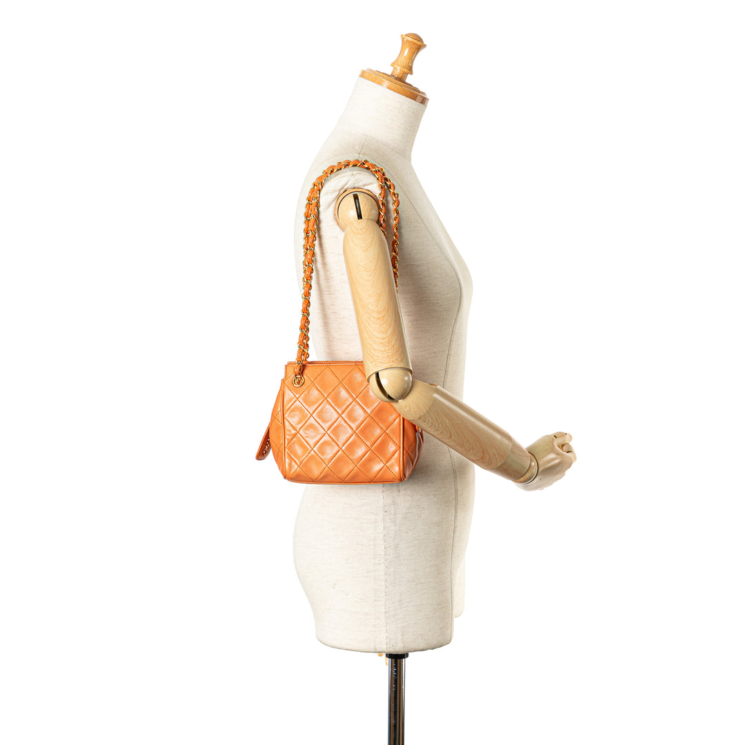 CC Quilted Calfskin Chain Shoulder Bag Orange - Gaby Paris