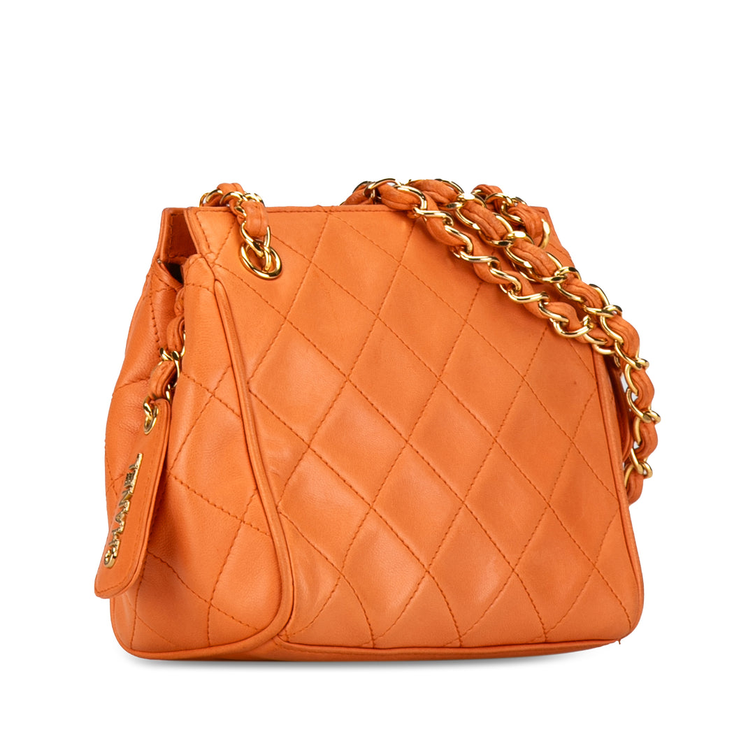 CC Quilted Calfskin Chain Shoulder Bag Orange - Gaby Paris