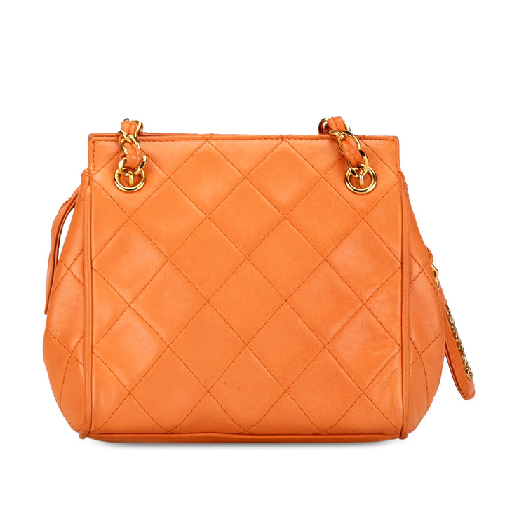 CC Quilted Calfskin Chain Shoulder Bag Orange - Gaby Paris