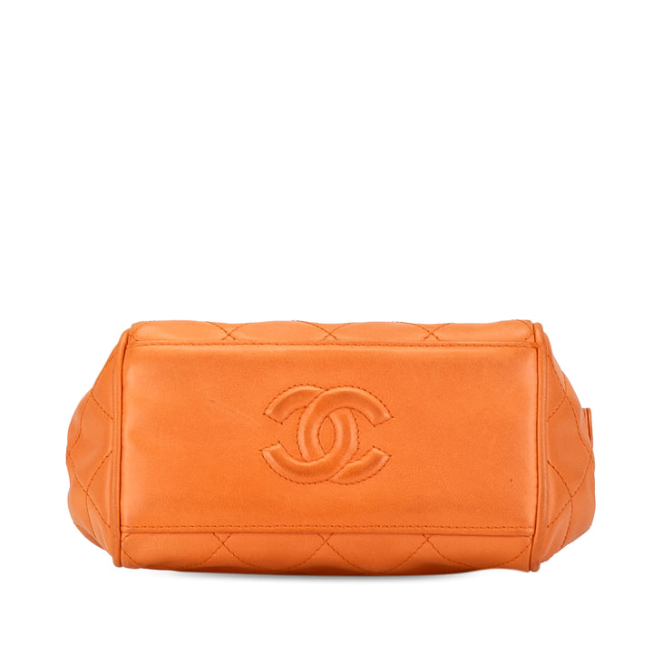 CC Quilted Calfskin Chain Shoulder Bag Orange - Gaby Paris