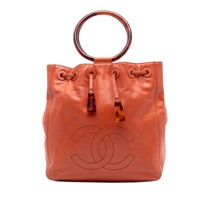 Chanel CC Cuir d’agneau Tortoise Bague Drawstring Cabas