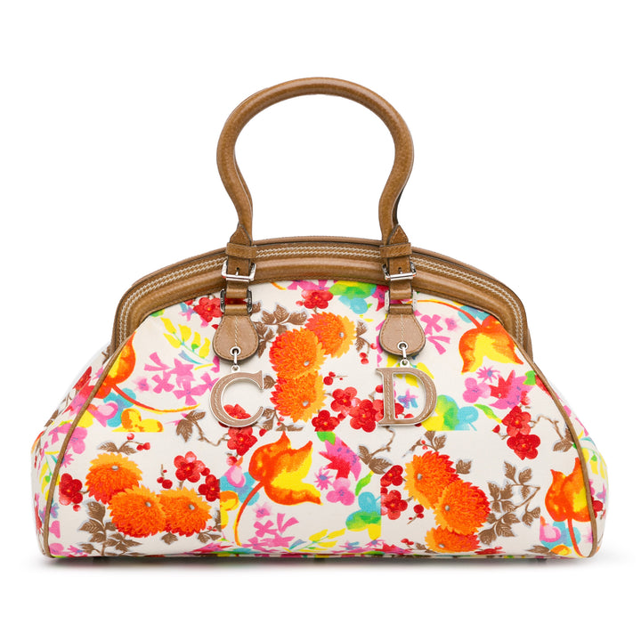 Floral Canvas Detective Bag White - Gaby Paris