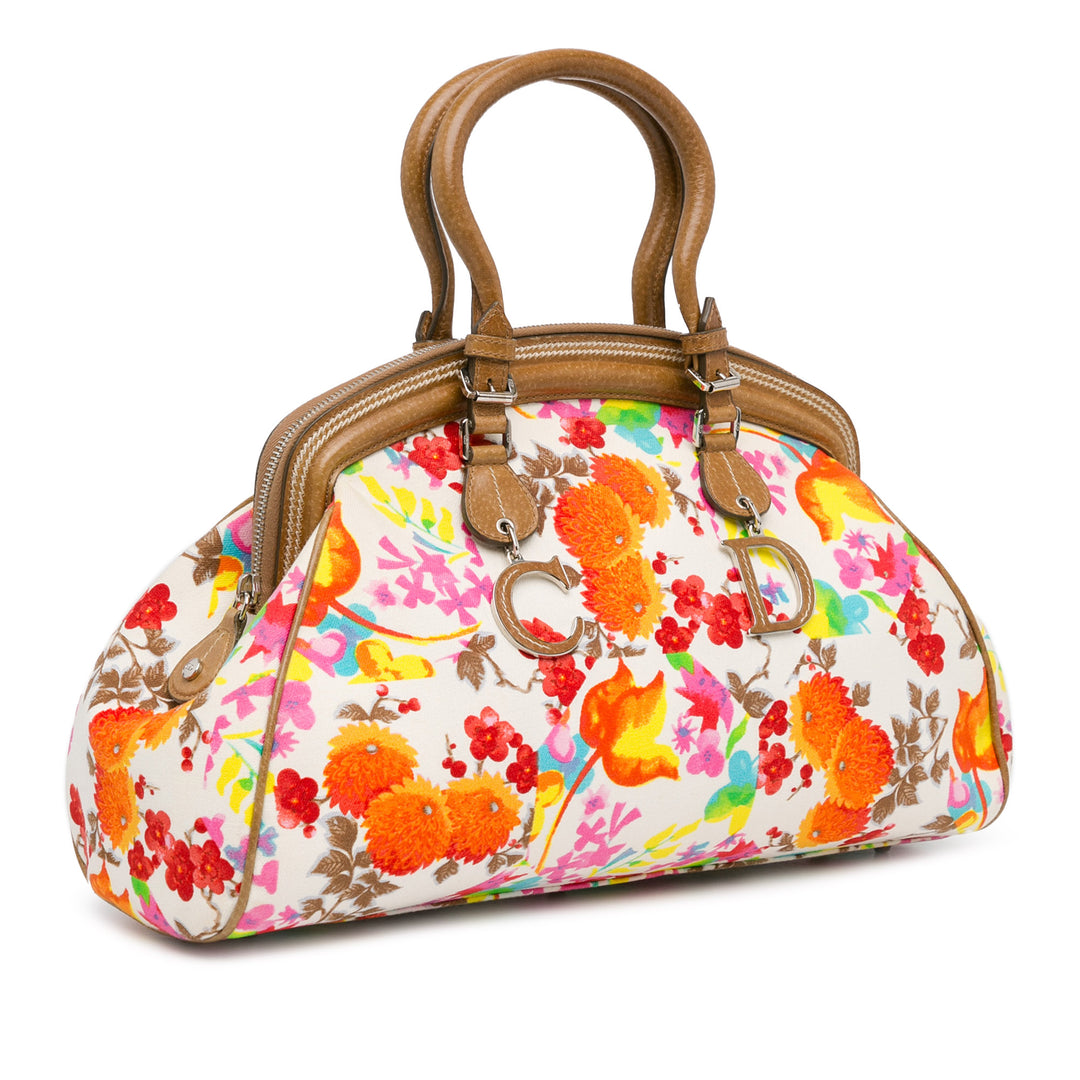 Floral Canvas Detective Bag White - Gaby Paris