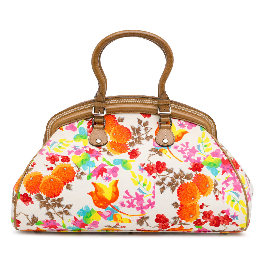 Floral Canvas Detective Bag White - Gaby Paris