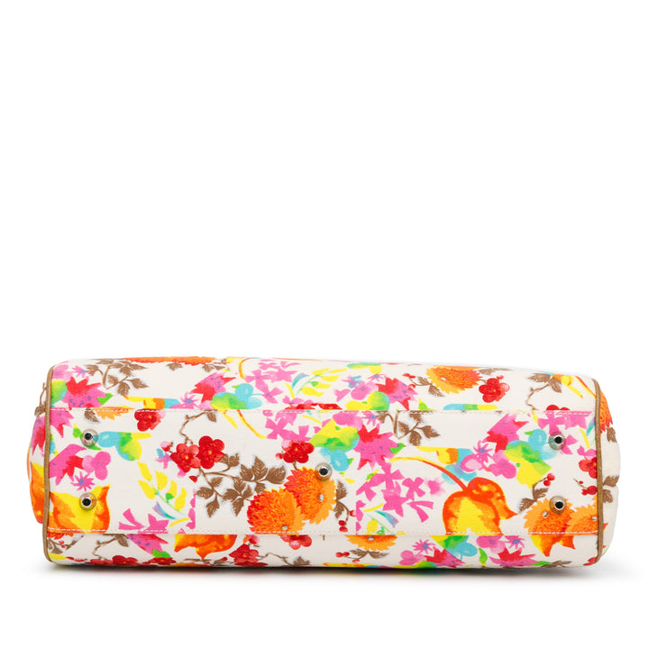 Floral Canvas Detective Bag White - Gaby Paris