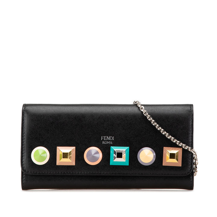 Studded Leather Wallet on Chain Black - Gaby Paris