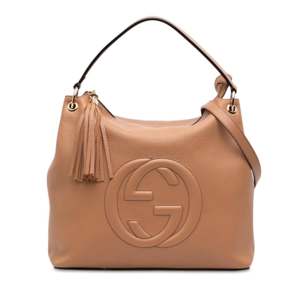 Pebbled Soho Hobo Grand Cuir de veau Beige