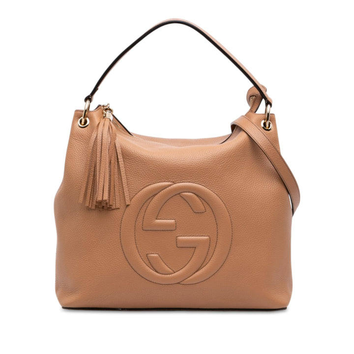 Pebbled Soho Hobo Grand Cuir de veau Beige