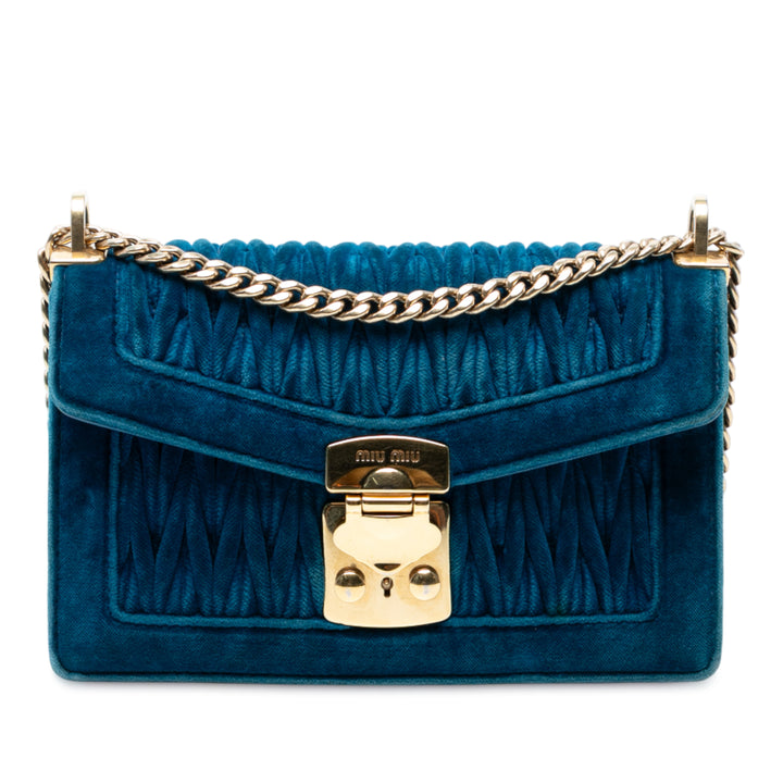 Miu Miu Velluto Matelasse Confidential Chain Sac porté croisé Bleu
