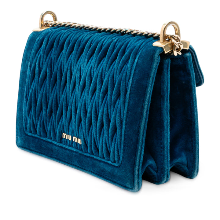 Miu Miu Velluto Matelasse Confidential Chain Sac porté croisé Bleu