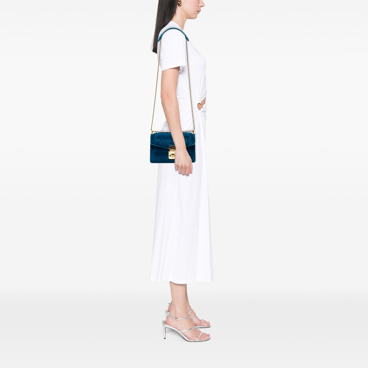 Miu Miu Velluto Matelasse Confidential Chain Sac porté croisé Bleu