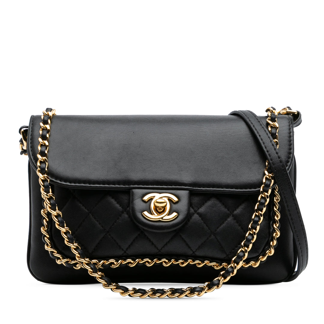 Small Quilted Lambskin CC Unchained Flap Black - Gaby Paris