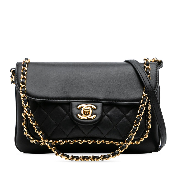Small Quilted Lambskin CC Unchained Flap Black - Gaby Paris