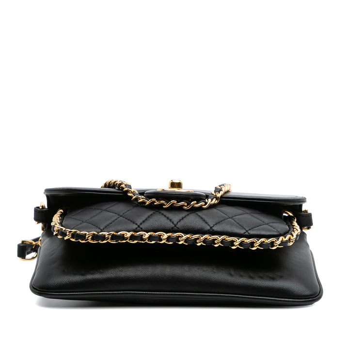 Small Quilted Lambskin CC Unchained Flap Black - Gaby Paris