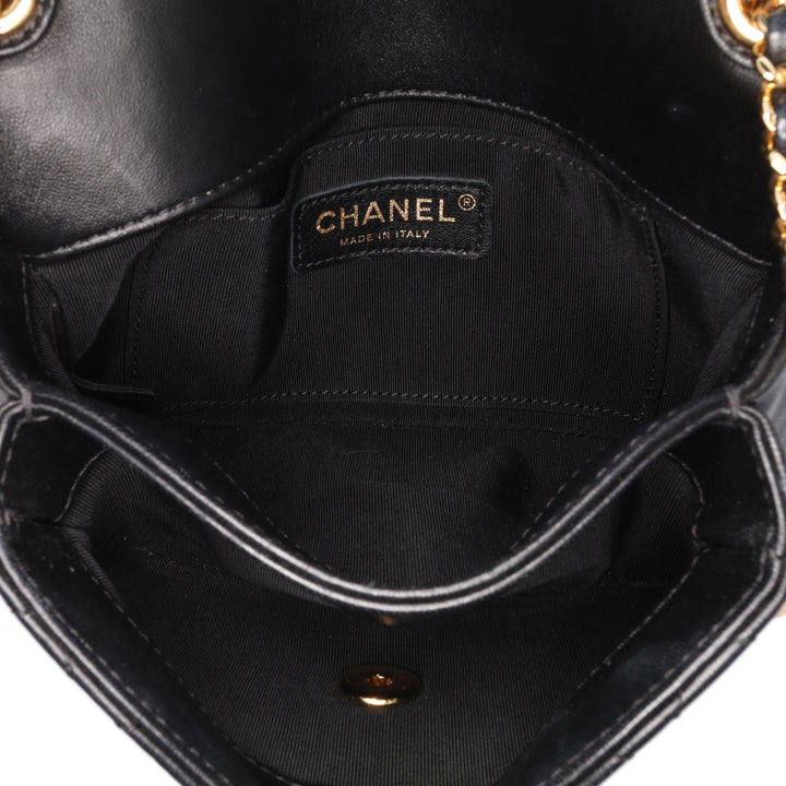 Small Quilted Lambskin CC Unchained Flap Black - Gaby Paris