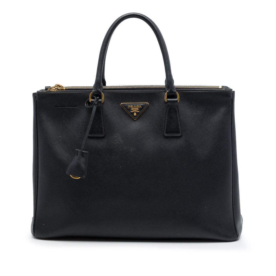 Prada Sac à main Lux Galleria Double Zippé Saffiano Grand Noir – vue principale – GABY PARIS