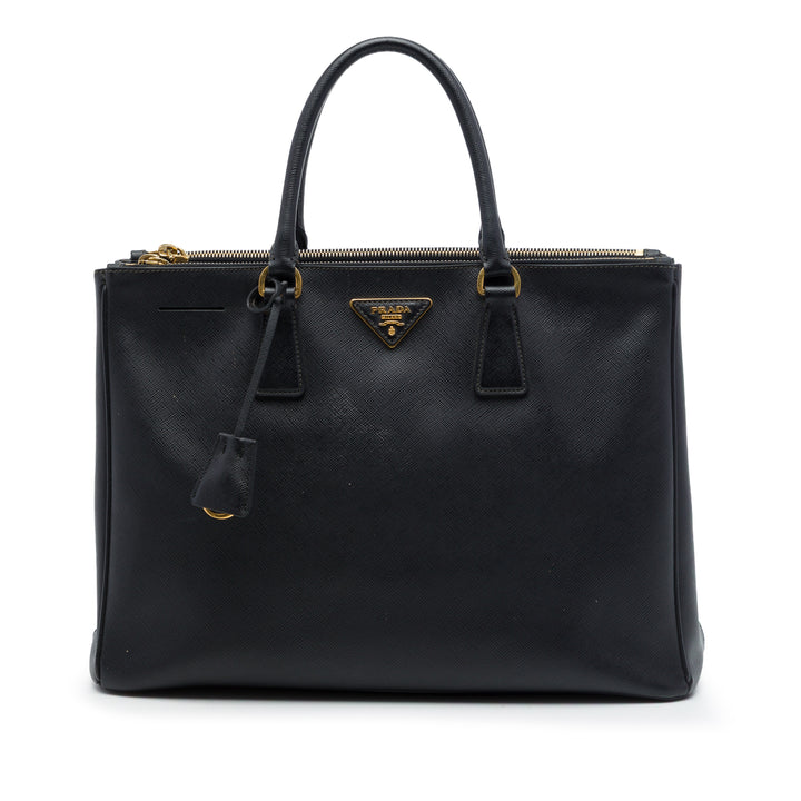 Prada Sac à main Lux Galleria Double Zippé Saffiano Grand Noir – vue principale – GABY PARIS