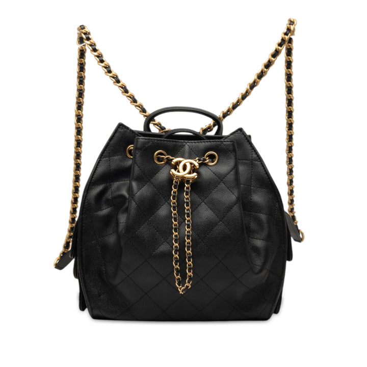 Matelassé Chanel 25 Sac à dos Moyen Cuir caviar Noir