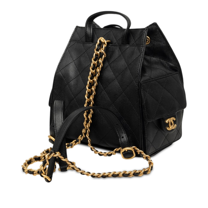 Matelassé Chanel 25 Sac à dos Moyen Cuir caviar Noir