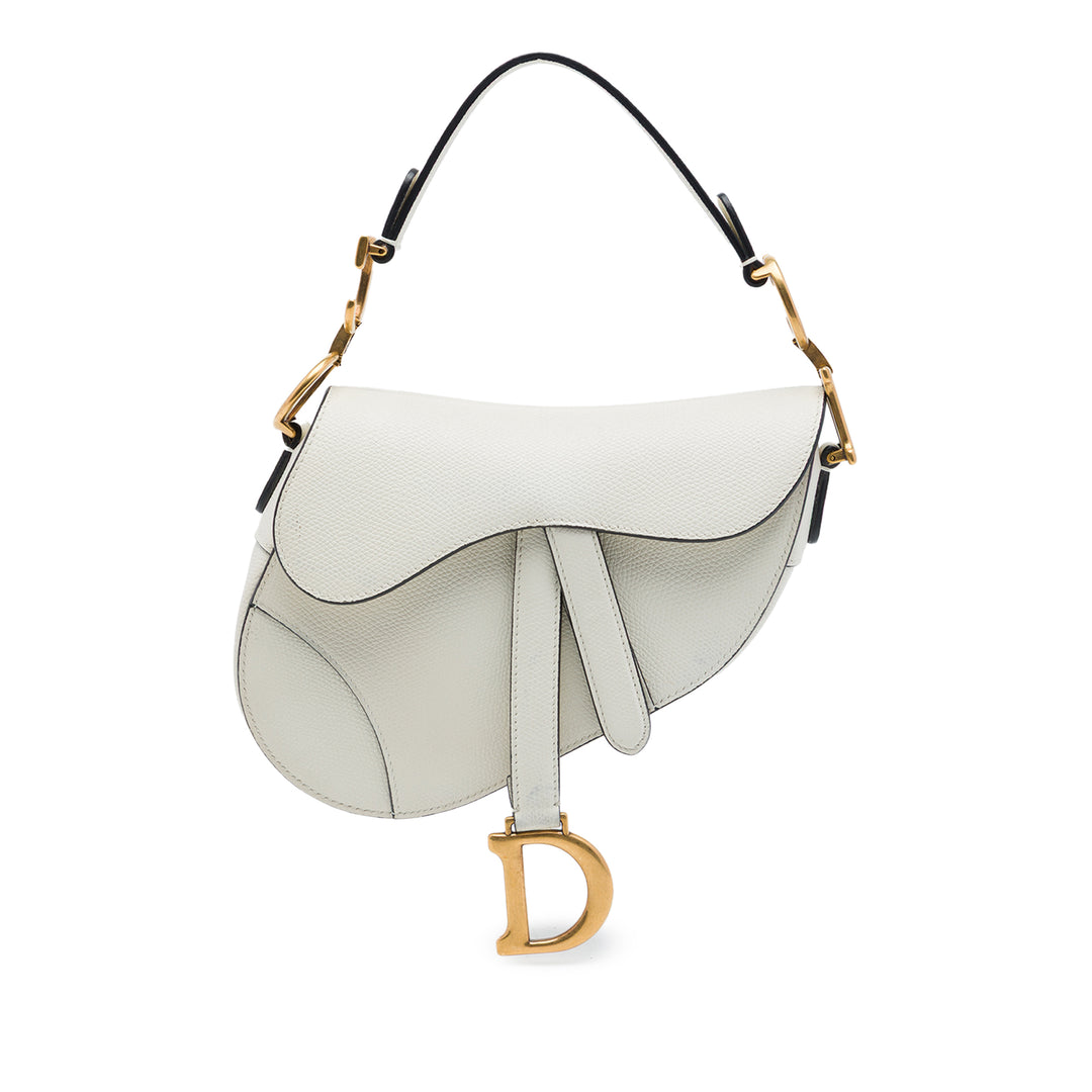 Dior grainé Saddle Sac Mini Cuir de veau grainé Blanc – vue principale – GABY PARIS