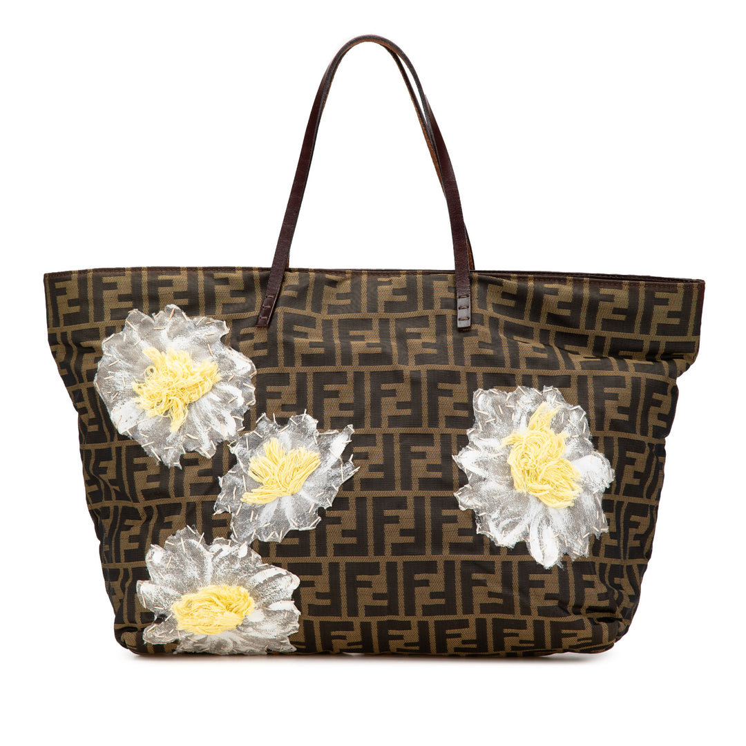 Zucca Canvas Flower Applique Tote Brown - Gaby Paris