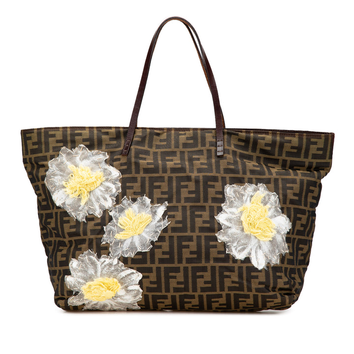 Zucca Canvas Flower Applique Tote Brown - Gaby Paris