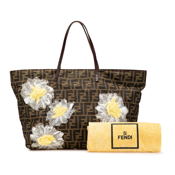 Zucca Canvas Flower Applique Tote Brown - Gaby Paris