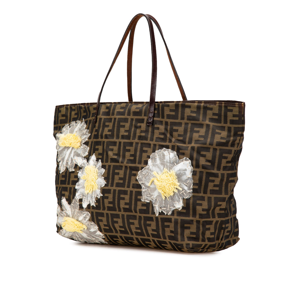 Zucca Canvas Flower Applique Tote Brown - Gaby Paris