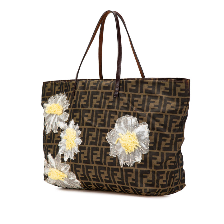 Zucca Canvas Flower Applique Tote Brown - Gaby Paris