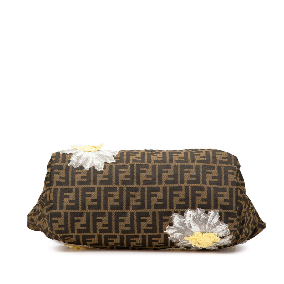 Zucca Canvas Flower Applique Tote Brown - Gaby Paris