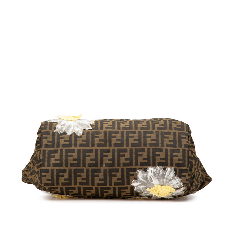 Zucca Canvas Flower Applique Tote Brown - Gaby Paris