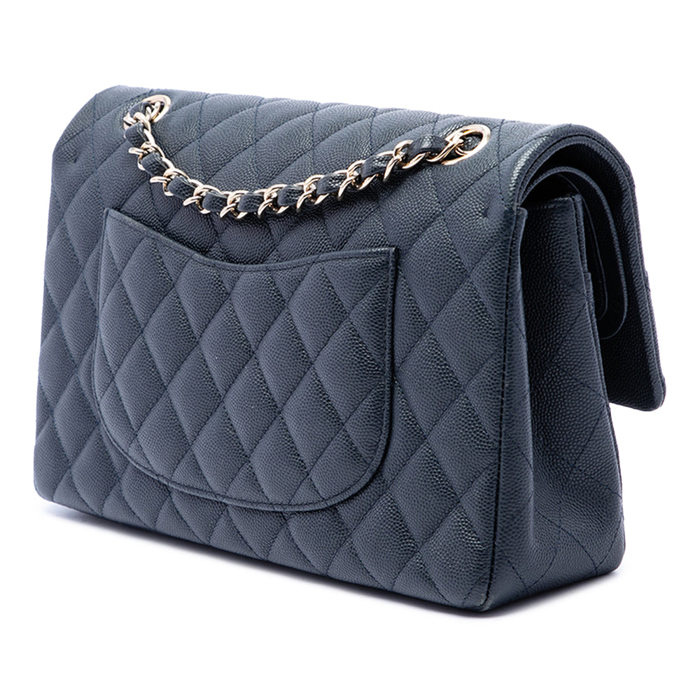 Chanel Sac porté épaule Classic Double rabat Moyen Cuir caviar Bleu – vue 2 – GABY PARIS
